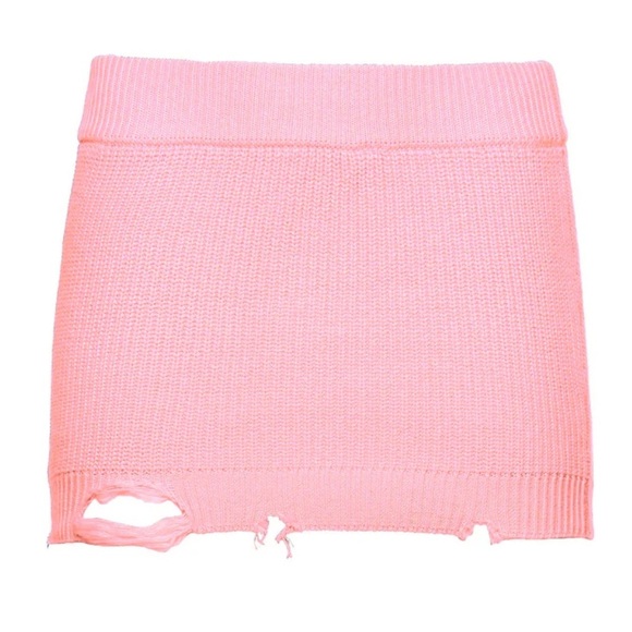 SER.O.YA x Retrofete Shredded Punk Grunge Knit Mini Skirt Bubble Gum Pink | XS - Picture 5 of 10